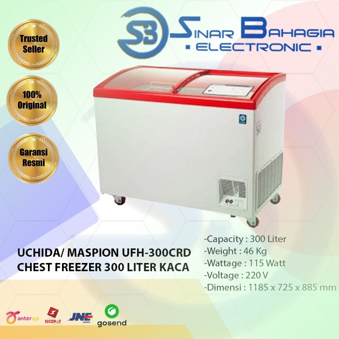 UCHIDA / MASPION  UFH-300CRD CHEST FREEZER 300 LITER KACA (NEW) ( Khusus Bandung)