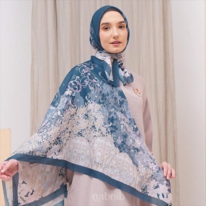 Nabnib - Alemi Series Navy Hijab Square Voal Ultrafine #Original