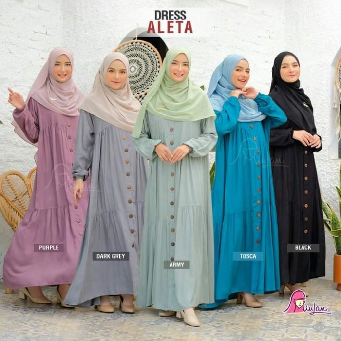 COD SELURUH INDONESIA Dress Aleta Miulan Asli Gamis Dewasa Katun Dress Muslim Wanita Terbaru