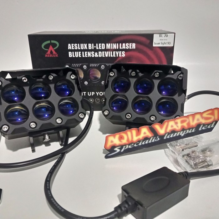 Mini Projector Sql 6 Mata Aeslux Bl 70 Blue Lens Putih Kuning New 100 % Original