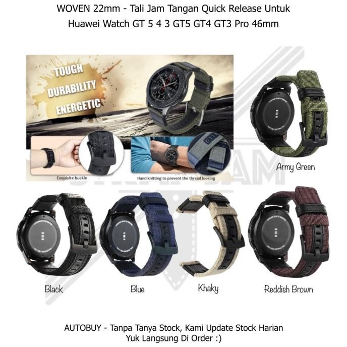 Tali Jam Tangan 22mm Woven Untuk Huawei Watch GT 5 GT5 Pro 46mm - Strap Nilon Tebal Keren Pria