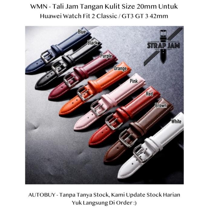 TERBARU - WMN 20mm Tali Jam Tangan Huawei Watch Fit 2 Classic / GT3 GT 3 42mm - Leather Strap Pria W