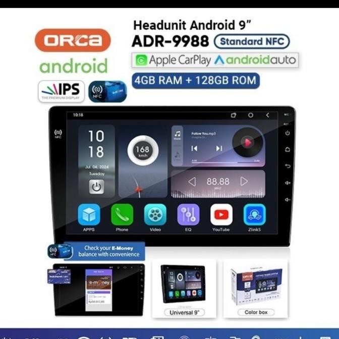 tape mobil android ORCA 9988 standard series head unit 9 inci