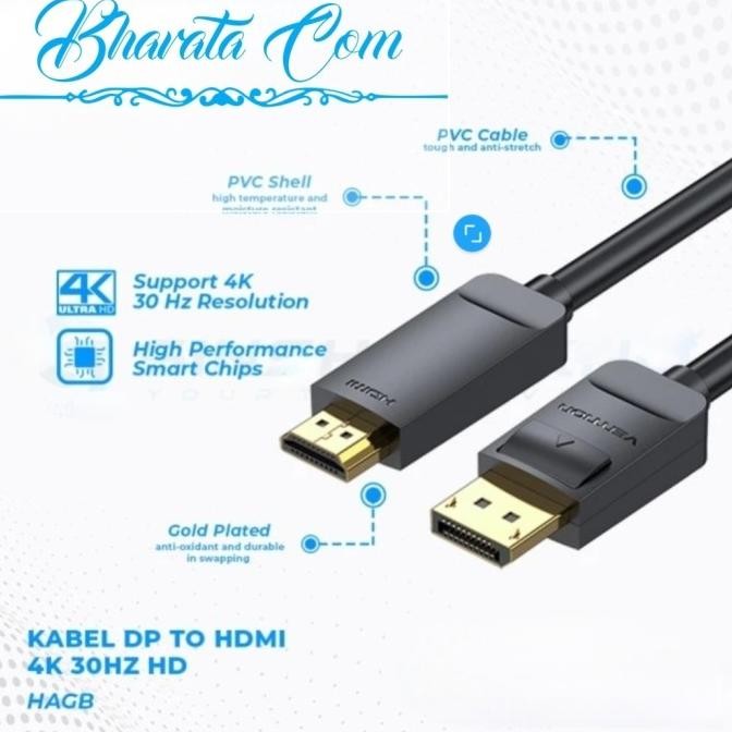 

Diskon! Vention Kabel DP Displayport Display Port to HDMI 4K30Hz 1080P HAG