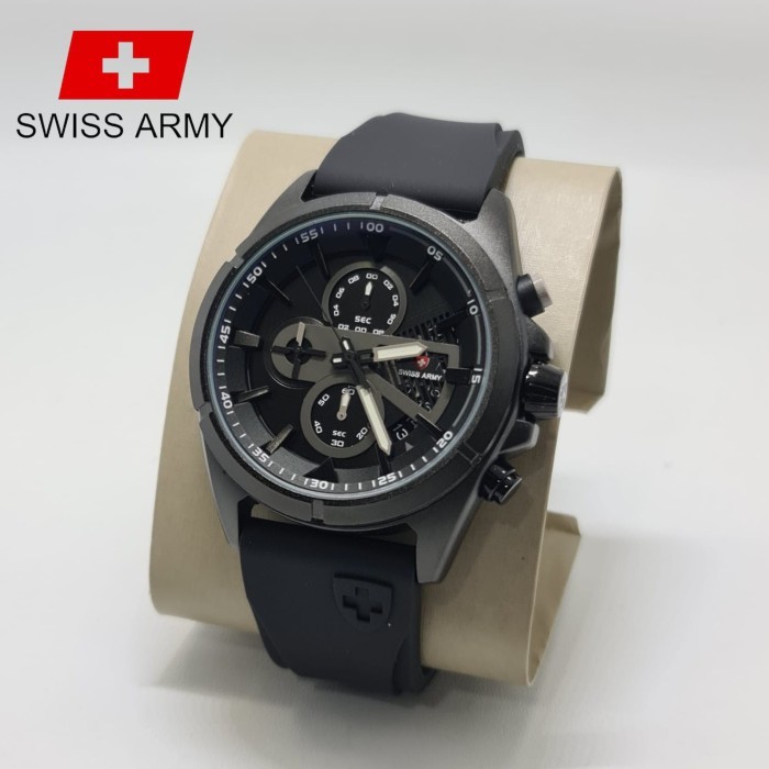 TERLARIS Jam Tangan Pria Swiss Army 9706 Tali Rubber Fitur Date Dan Chrono Aktf - Hitam