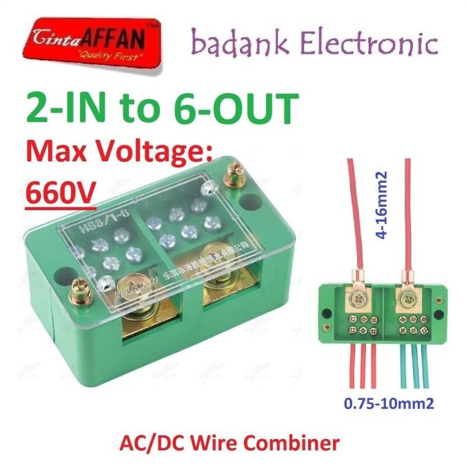 AC/DC Wire Combiner (2-IN to 6-OUT) Junction Box Solar Panel Surya
