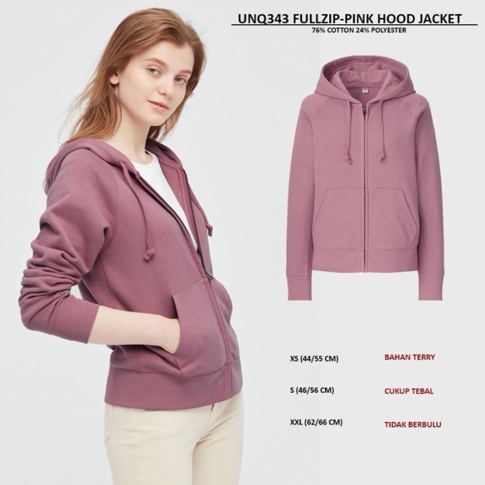 TERLARIS Hoodie Branded Uniqlo Wanita Fullzip Jaket - Hitam, XS