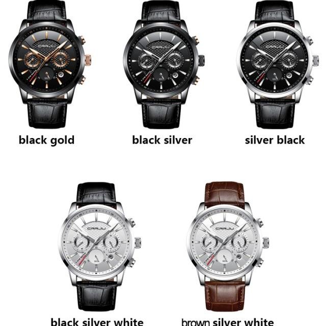 Jan Tangan Pria Crrju Chronograph Kalender Tahan Air Jam Kulit Kuarsa 2