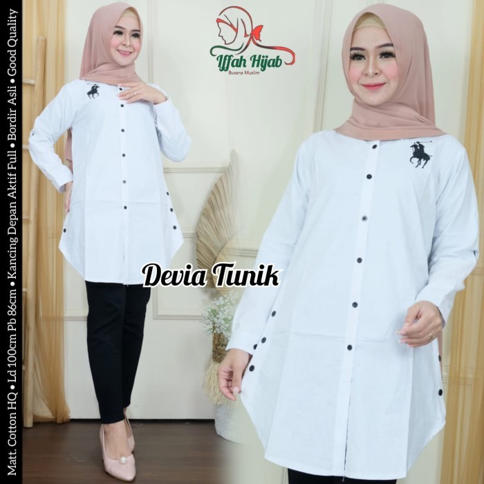 terbaru Baju Tunik Putih Wanita Tunik Polos Katun Adem Nyaman - devia GM283