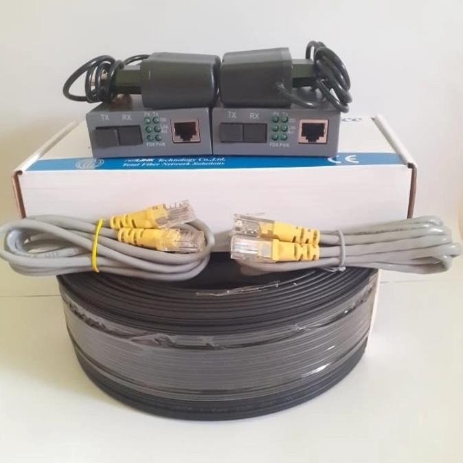 Paket kabel fiber optik sc upc ftth 75M dan sepasang netlink htb 3100