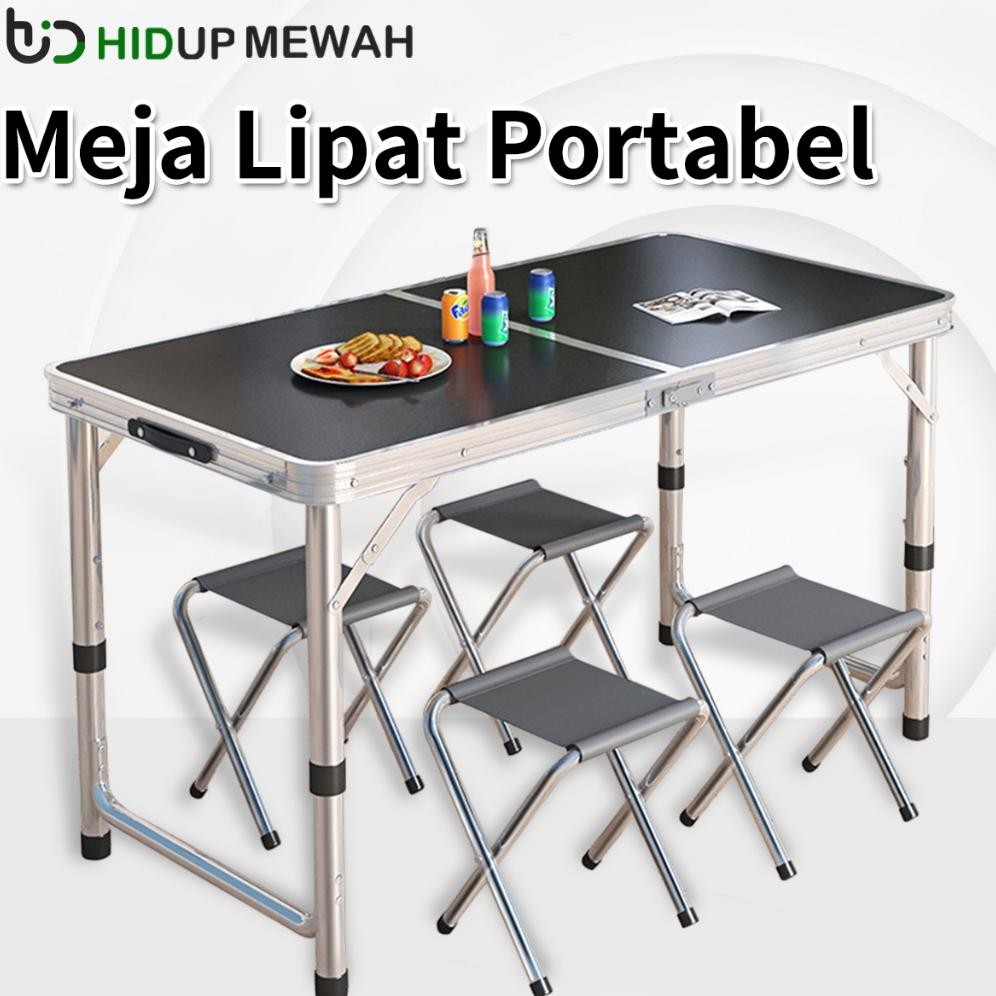 Meja Lipat Meja Koper Portabel Aluminium 120X60 Cm Meja Camping Outdoor Meja Jualan Serbaguna Kaki B