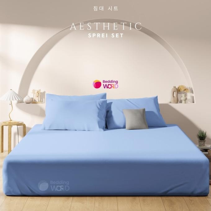 

BLUE- SPREI KATUN POLOS HOTEL SIZE 120X200/180X200 KING/SINGLE -BB BLUE