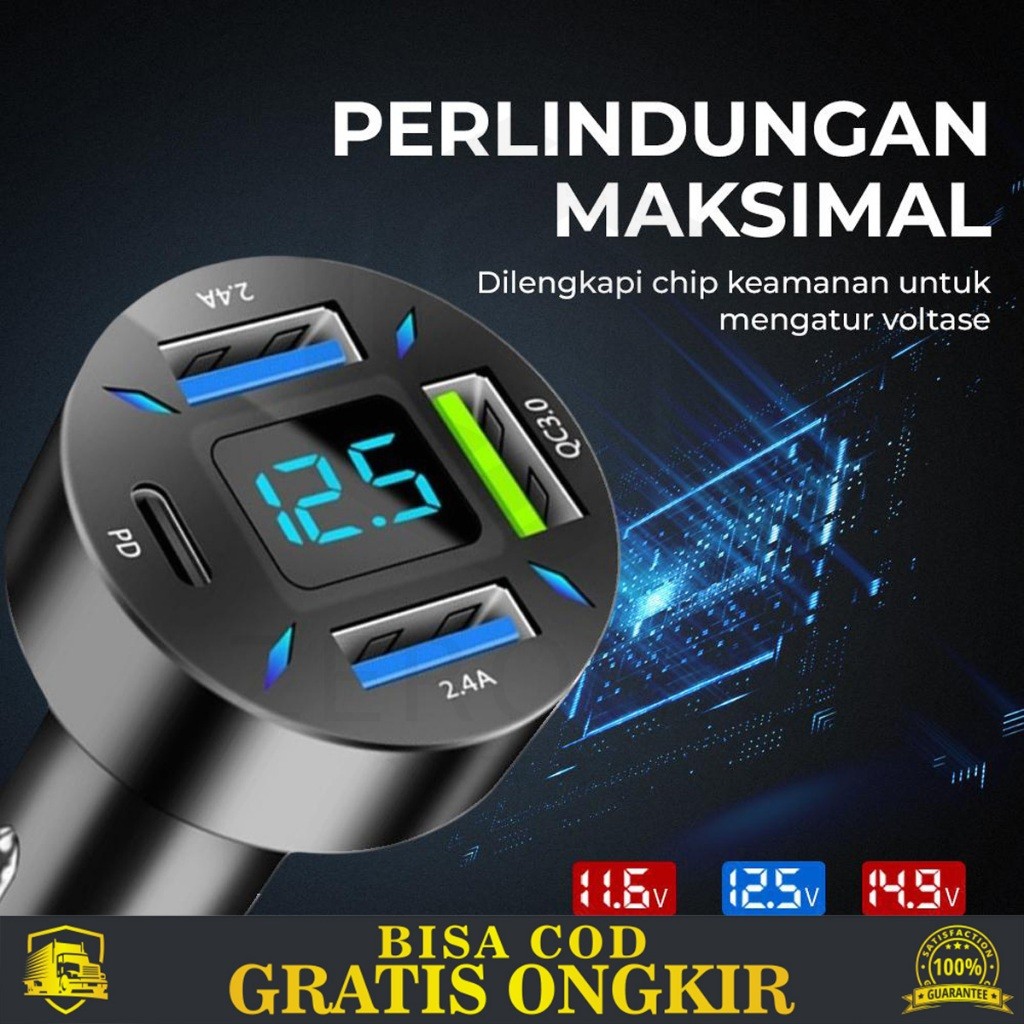 CAR CHARGER FOR SMARTPHONE TABLET WITH 4 PORT USB TYPE C MULTIFUNGSI