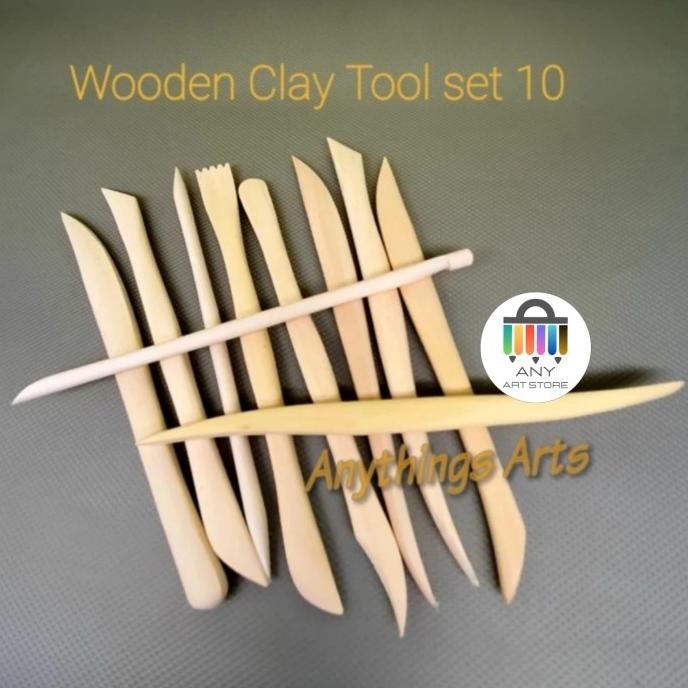 

Terlaris Wooden Clay Pottery Sculpting Tools set 10 Alat Fondant Ukir Cukil COD