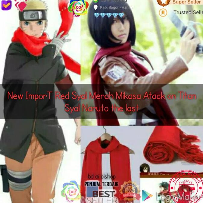 Sale New Import Red Syal Ayano Mikasa Atack On Titan Syal Naruto The Last