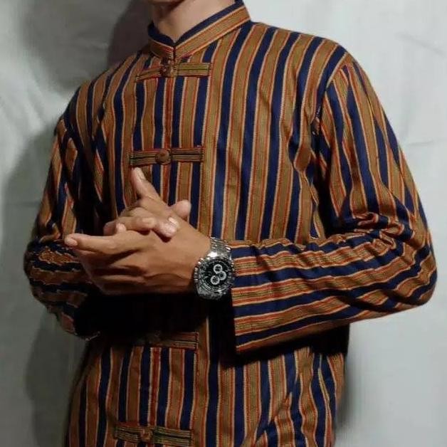 Baju Koko Surjan/Motif Lurik/Baju koko surjan sanghai/lengan panjang E82JA