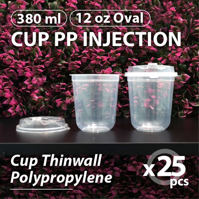 (BEKASI) PAK ISI 25 PCS - CUP 12OZ INJECTION - GELAS PLASTIK PP 380ML