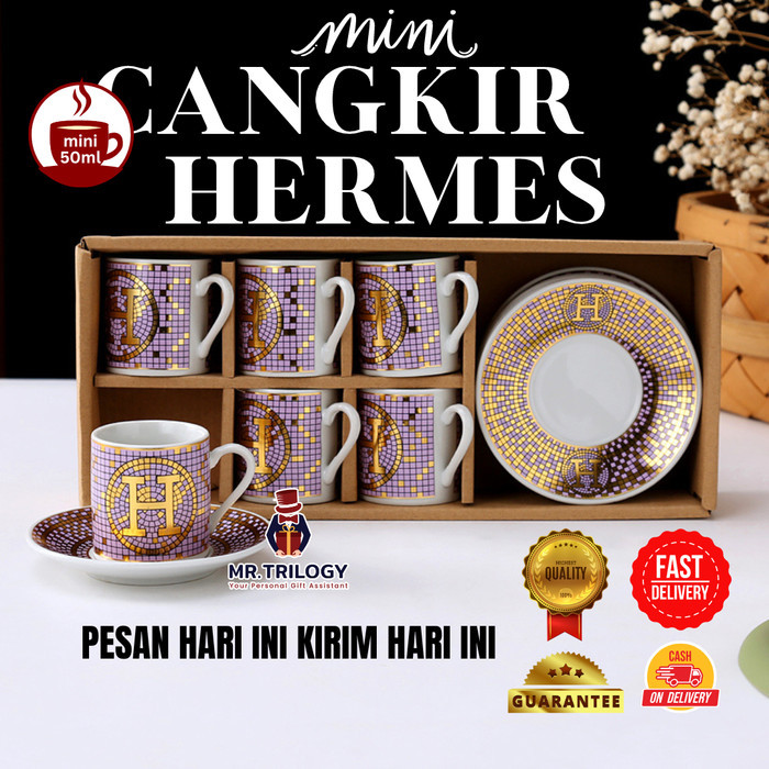 HAMPERS CANGKIR SET KERAMIK HERMES SOUVENIR MUG TEH KOPI GIFTSET