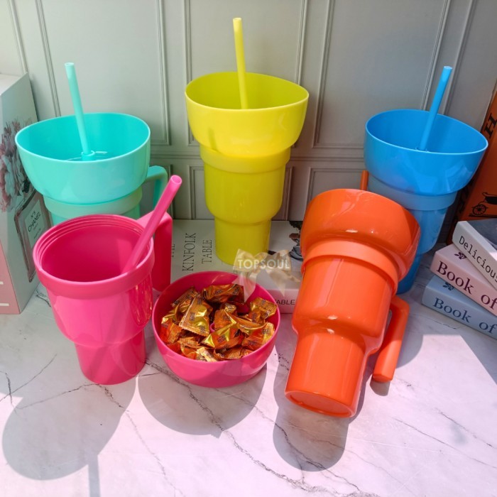 STADIUM TUMBLER 2IN1 SNACK BOWL WITH DRINK CUP 1 L GELAS BESAR SEDOTAN MANGKOK CEMILAN SOUVENIR MUG