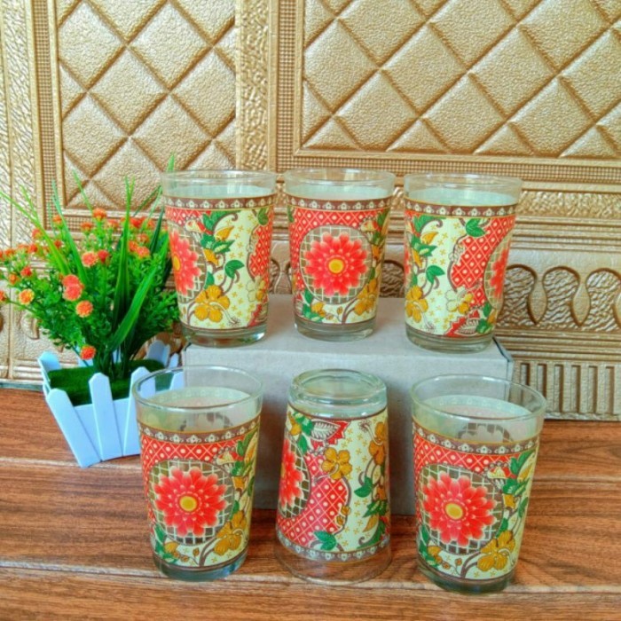 R1DO GELAS MINUM KACA MOTIF / GELAS MINUM MOTIF PRINTING BATIK /GELAS