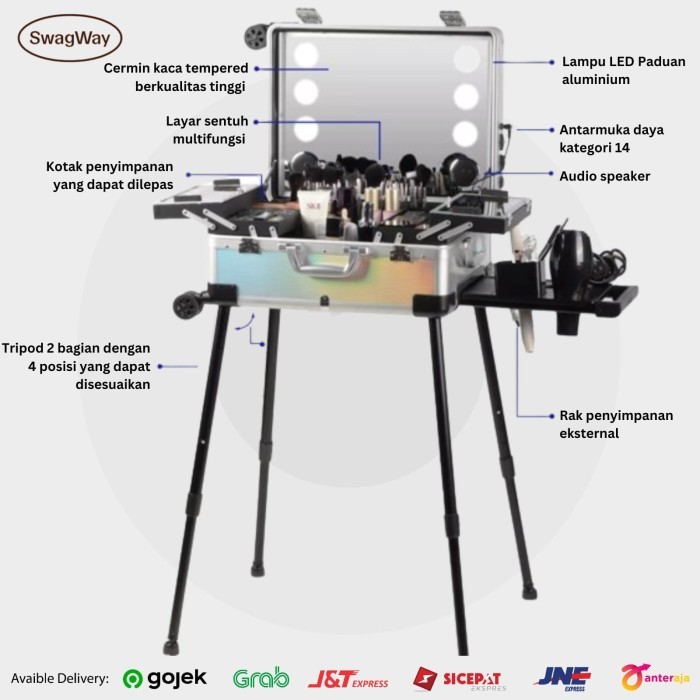 Beauty Case Tempat Makeup Koper Kotak Kosmetik LED Bluetooth Music