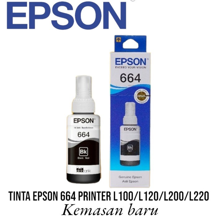 Tinta Epson 664 T664 T6641 Original Black Hitam Color Warna Ori L360