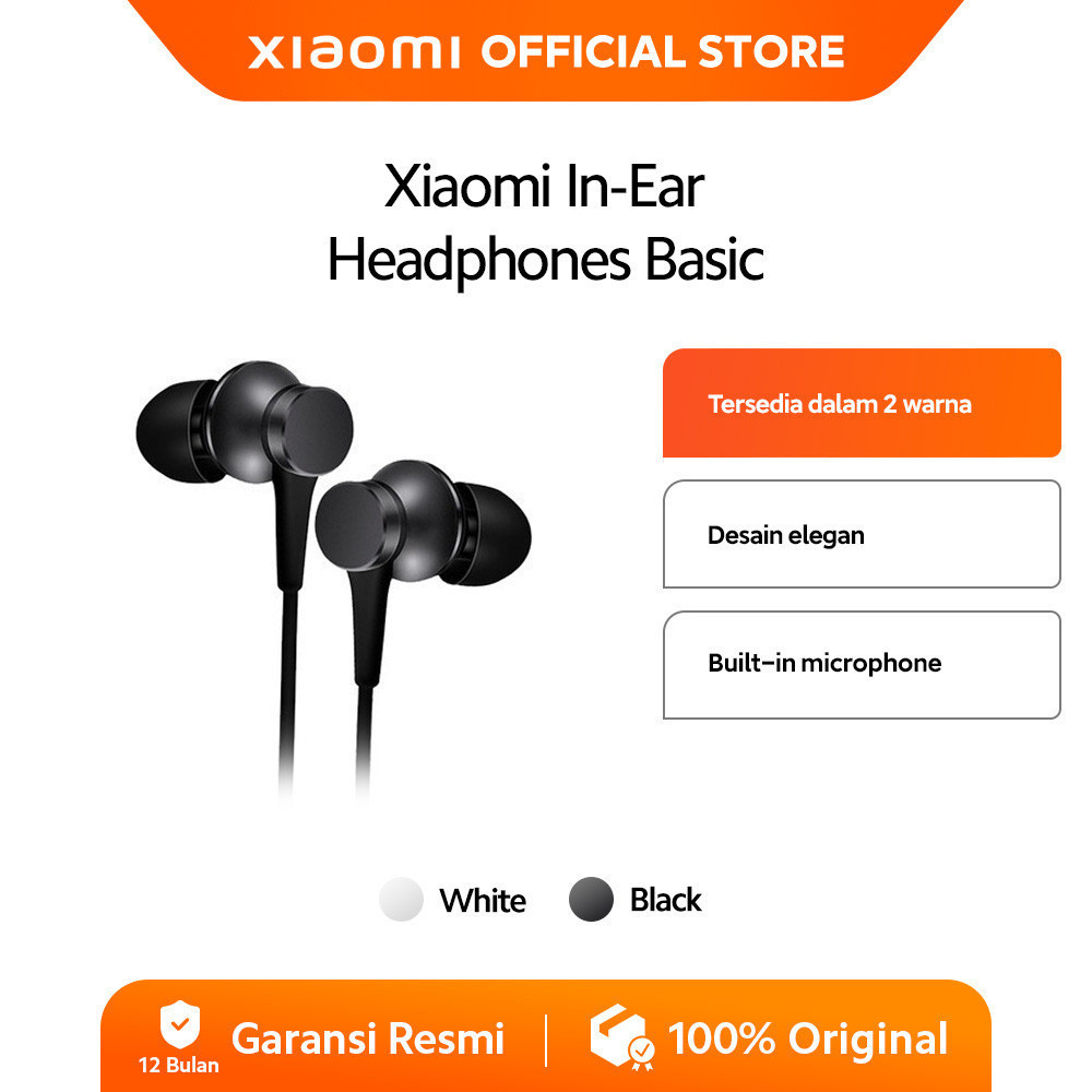 Xiaomi In-Ear Headphones Basic | Built-in Microphone | Desain elegan | Earphone | Headset [ Official