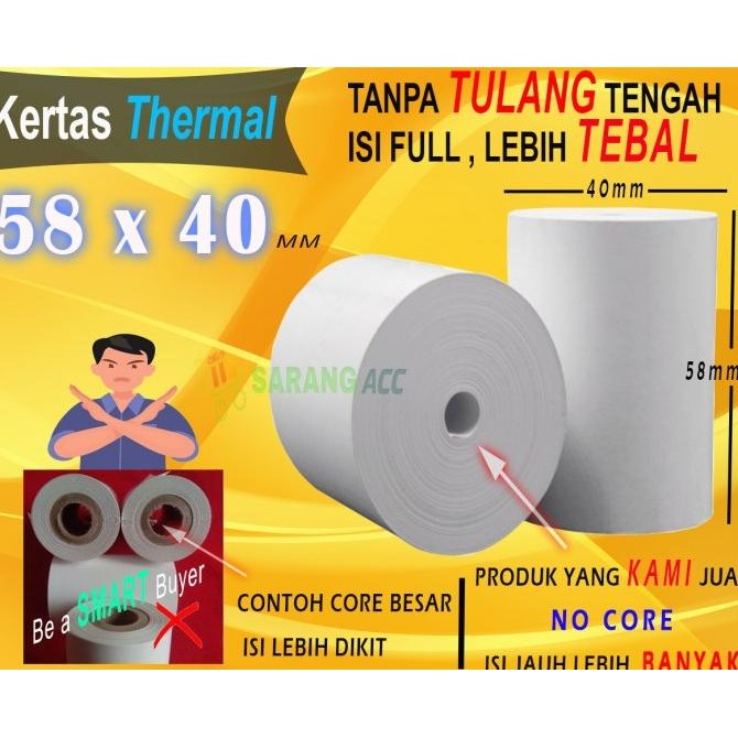 

BEBAS ONGKIR - 58 x 40 MM Kertas Struck Printer Thermal TEBAL 58x40mm isi 100 Roll