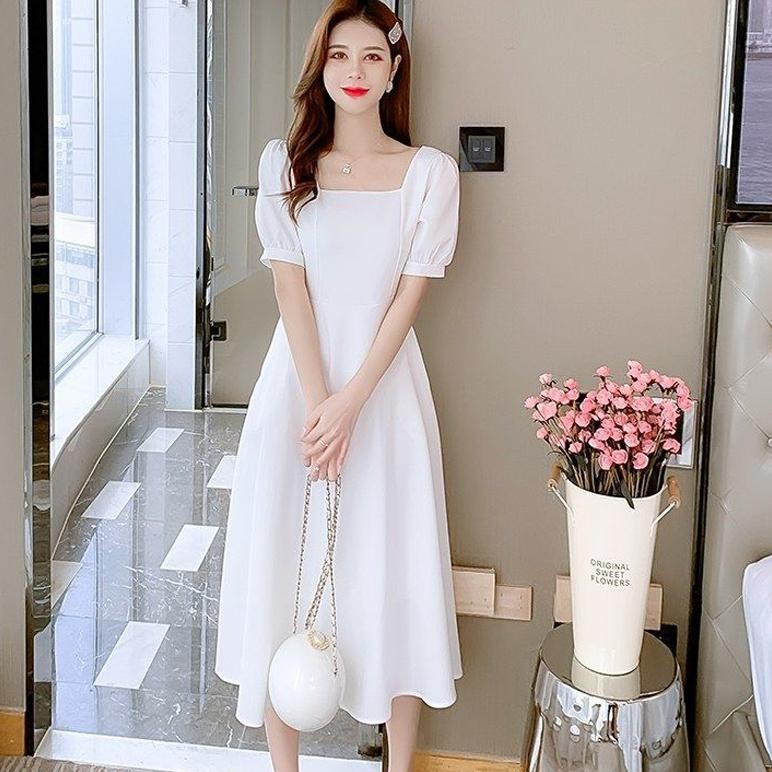 jku EMITA BLOOM  long dress hitam bunga lengan pendek dress natal wanita kekinian korea style terbar