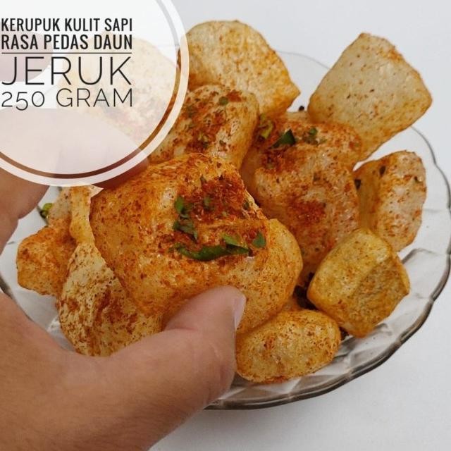 

Kerupuk Kulit Sapi Matang Rasa Pedas Daun Jeruk 250 Gr / Rambak