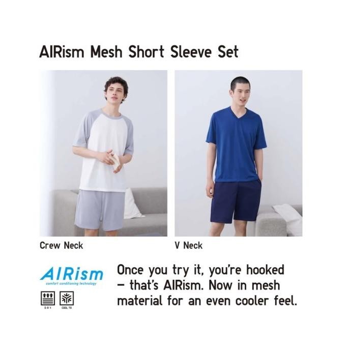 JASTIP AIRism Mesh Crew Neck Set Kaos Celana Pria Piyama Tidur UNIQLO RDN