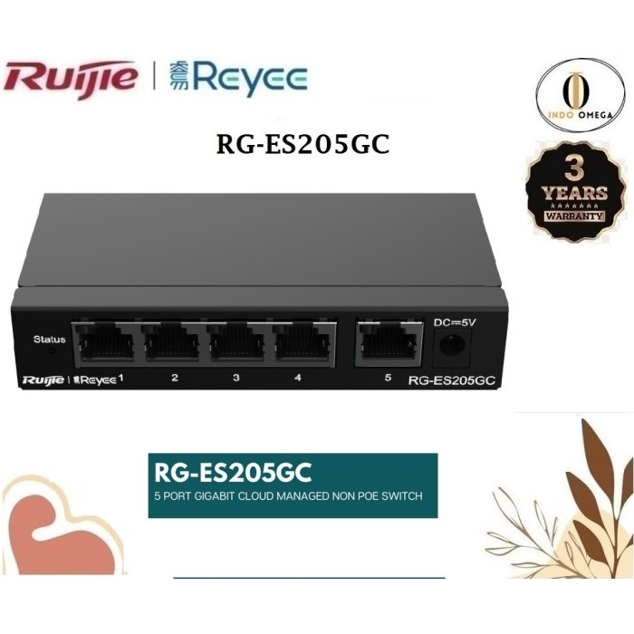 BEBAS ONGKIR - RG-ES205GC 5 Port Gigabit Cloud Managed Switch ES205 GC RG ES 205GC