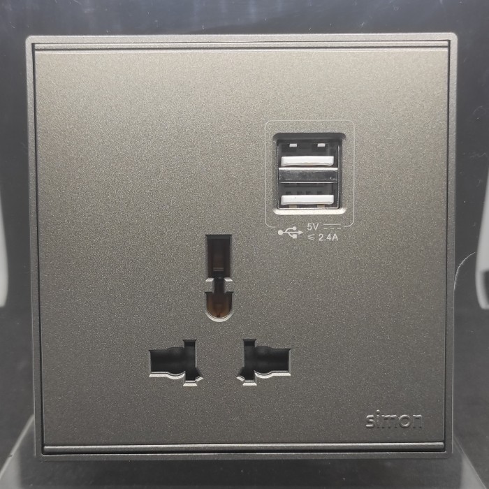 Simon E6 Grey Universal Socket / Multi Socket W/ Usb Charger