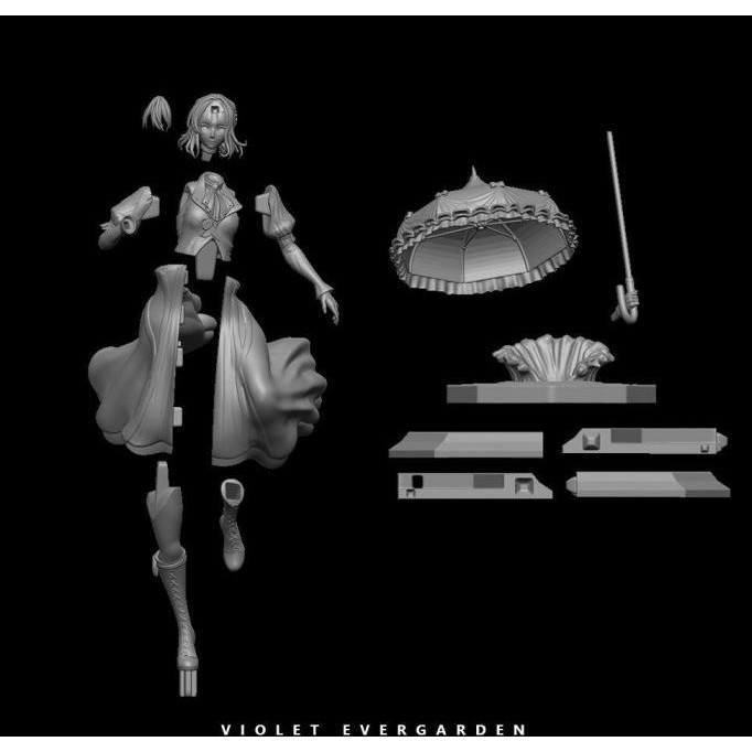 Tersedia Violet Evergarden Holding Umbrella Resin Kit Figure