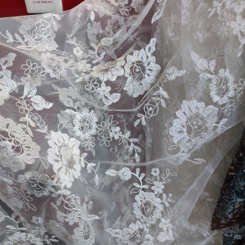 kain organza bordir - bahan antik - kain pesta - kain bordir - kain organdi motif - kain motif dz