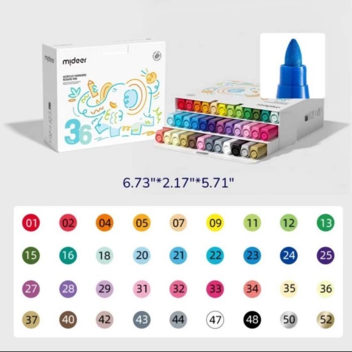 

Mideer Acrylic Round Nib Marker 36 Colour Color Spidol Warna Anak Art