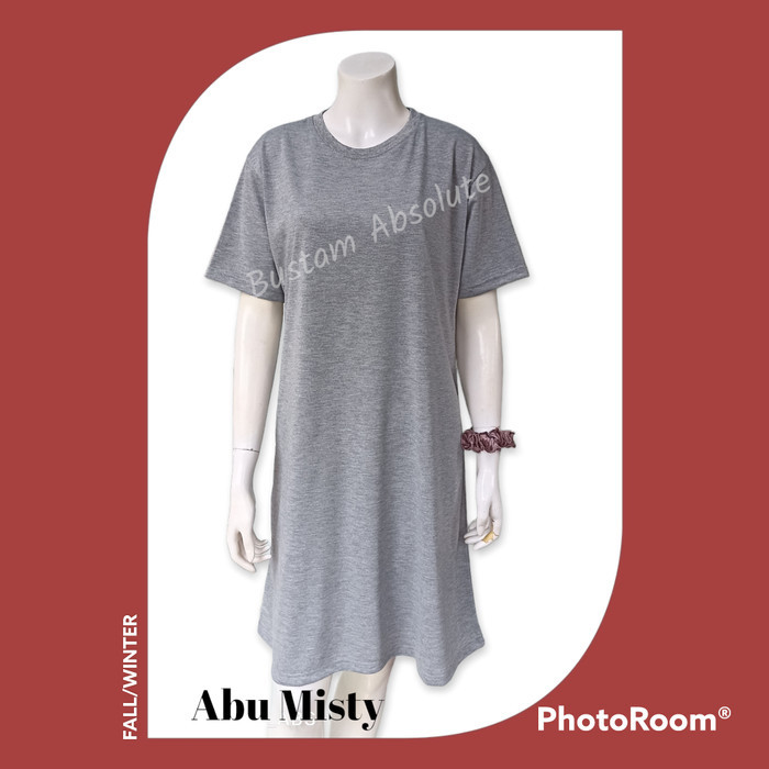 [KIRIM HARI INI ] Daster Wanita Dewasa Bahan Kaos Polos Tangan Pendek Saku Samping - Abu Misty