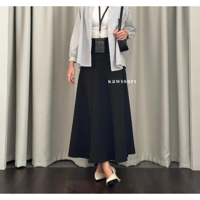 BISA BAYAR DITEMPAT Adiva Skirt - Korean Loose Maxi Skirt Rok Wanita Anti Kusut Scuba Panjang Casual
