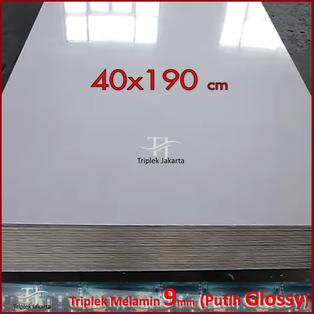 Melamin Putih GLOSSY 1 Muka 9mm 40x190 cm  | Triplek Putih Glossy  9 mm 190x40 cm