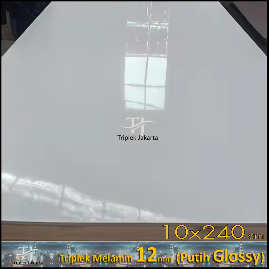 Melamin Putih GLOSSY 1 Muka 12mm 10x240 cm  | ISI 3 LEMBAR | Triplek Putih Glossy  12 mm 240x10 cm