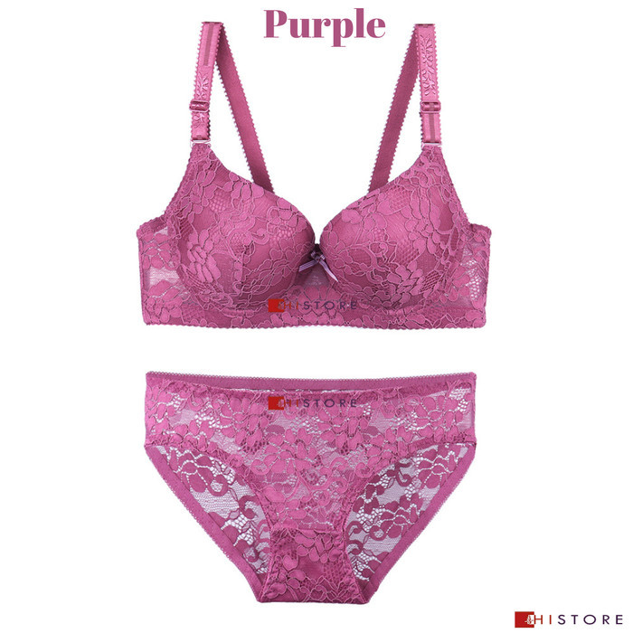 Bra Wanita Bra Set Kawat Brokat Renda Cup C BH&Celana Dalam Premium Quality 8708 - PURPLE, 42/95C ( 