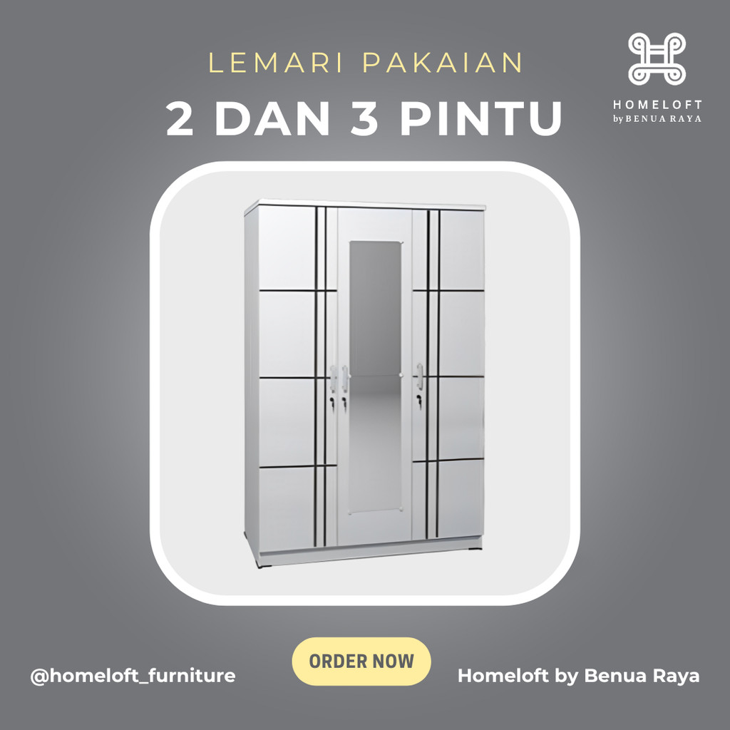 LEMARI PAKAIAN - Lemari Pakaian Modern Putih List Hitam