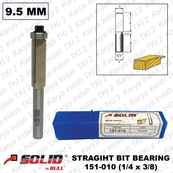 Mata Profil Straight Bit Bearing SOLID 1/4" x 3/8" Propil Lurus 151010