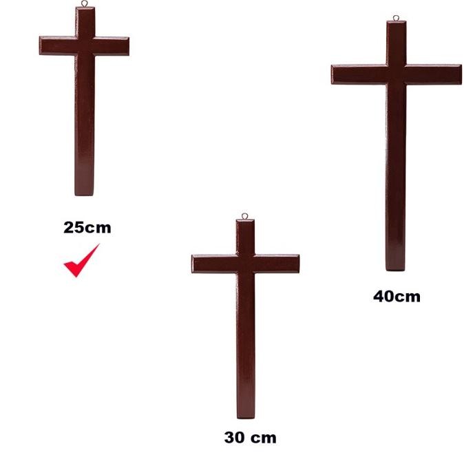 """] Pajangan Salib Dinding Gantung Kristen Rohani Kayu Jati Coklat 25cm