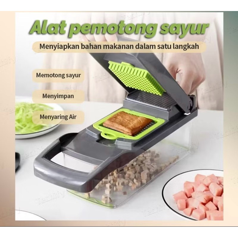 Dc37 Pemotong Sayur Multifungsi 16-In-1, Pemotong Serbaguna Untuk Irisan, Parutan, Dan Pemotongan