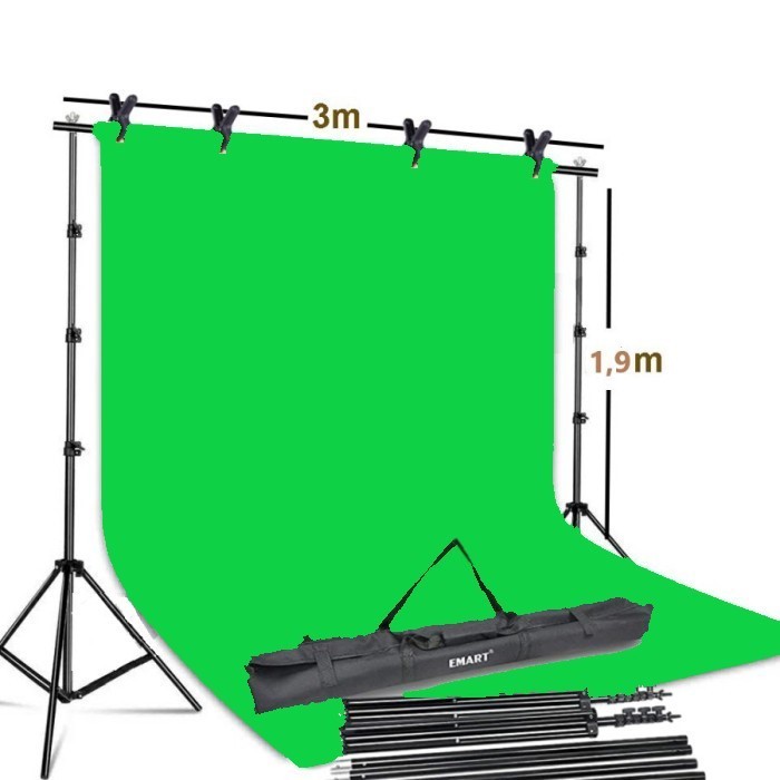 NEW Paket Background stand dan kain green screen untuk zoom WFH backdrop