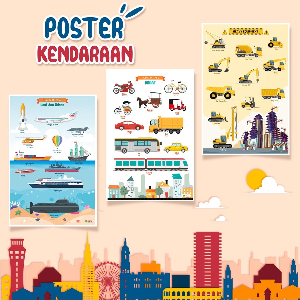 

Adaajaa Poster Macam Macam Kendaraan dan Transportasi Darat, Laut, Udara dan Alat Berat. Poster