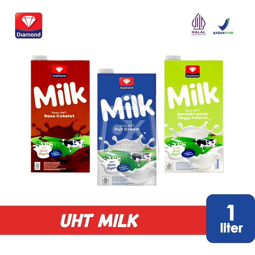 

Susu UHT Diamond Milk Full Cream / Low Fat / Coklat 1 Liter - 1000ml