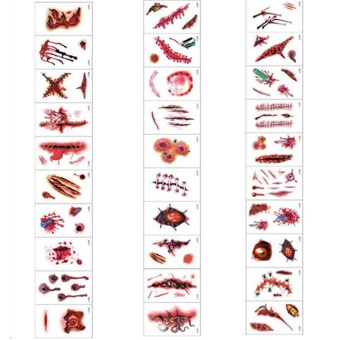 TERSEDIA TATO LUKA MEMAR TATO HALLOWEEN PRANK TERLUKA JAHITAN SCAR WAX MAKEUP LUKA DARAH MAKE UP HAL