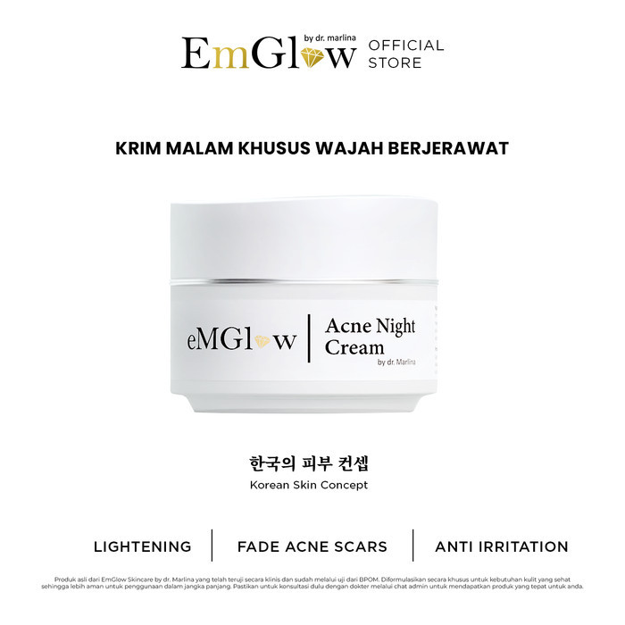 EmGlow Acne Night Cream Niacinamide & Essential Oil Kulit Berjerawat